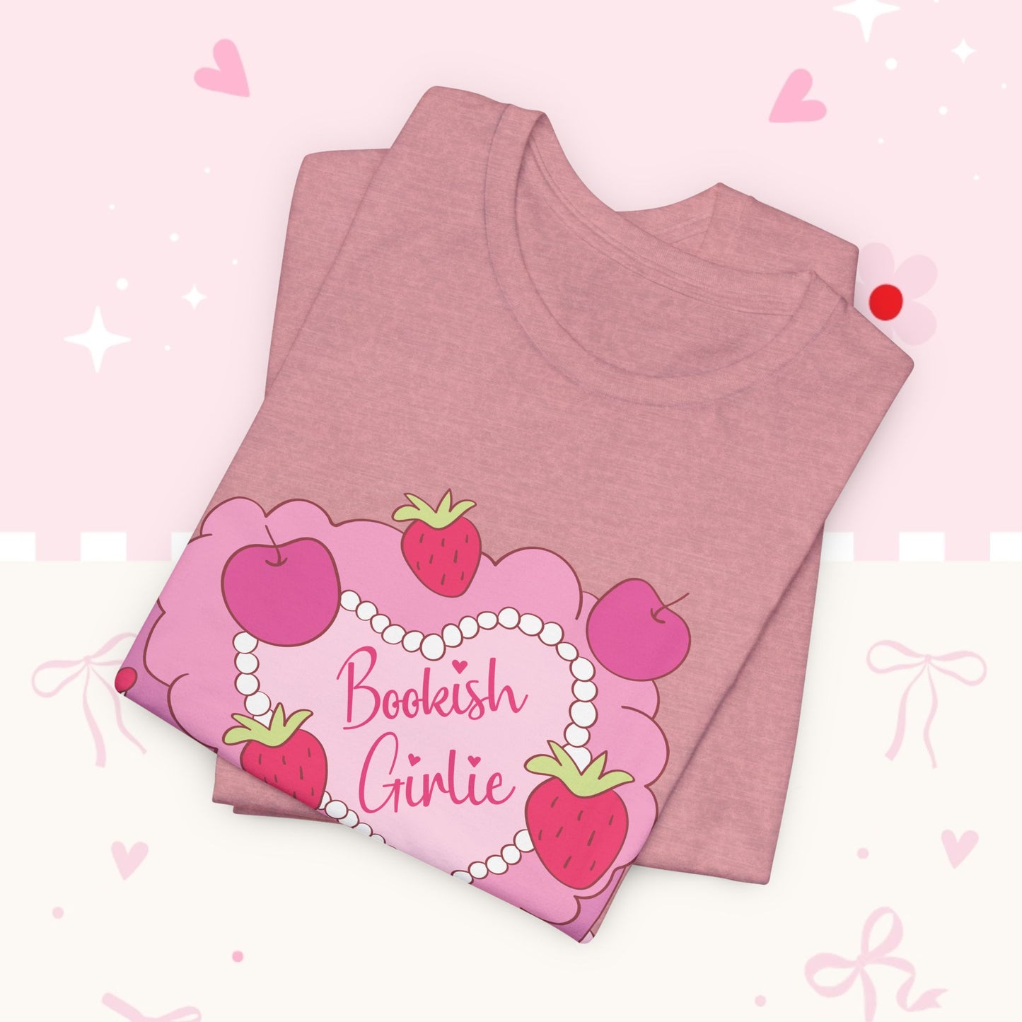 Cake Cutie Tee — “Bookish Girlie” Pink Strawberry Graphic T‑Shirt
