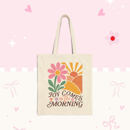 Joy Comes in the Morning Canvas Tote — Floral Sunrise Eco Shopper