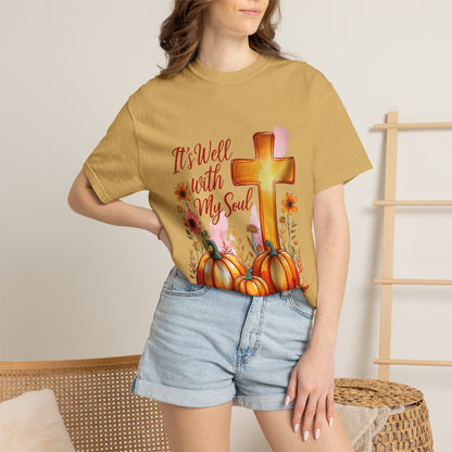 It's Well With My Soul T-Shirt — Christian Fall Pumpkin Cross Tee