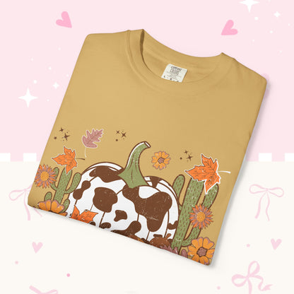 Howdy Fall T-Shirt — Cow Print Pumpkin Autumn Tee