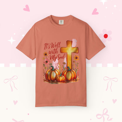 It's Well With My Soul T-Shirt — Christian Fall Pumpkin Cross Tee