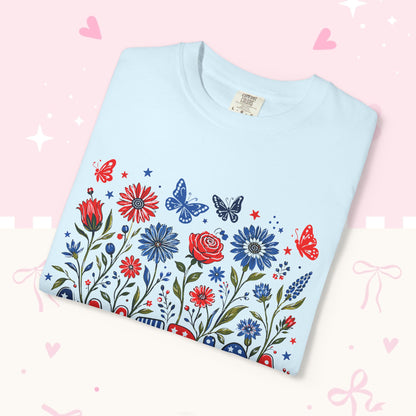 America 250th Birthday T-Shirt — July 4, 1776–2026 Patriotic Floral Tee