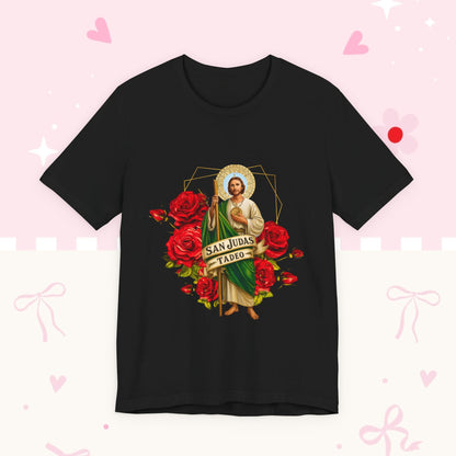 San Judas Tadeo Roses T‑Shirt — Devotional Catholic Saint Tee