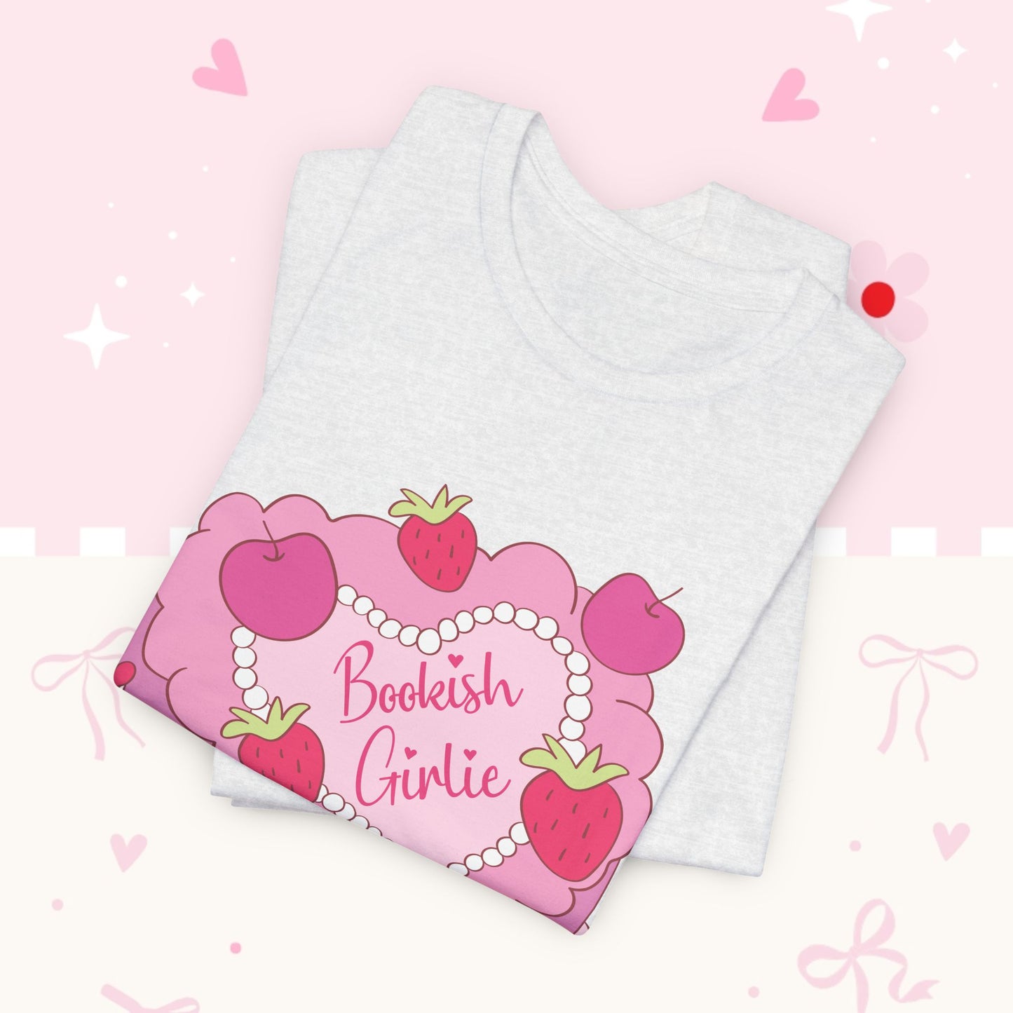 Cake Cutie Tee — “Bookish Girlie” Pink Strawberry Graphic T‑Shirt