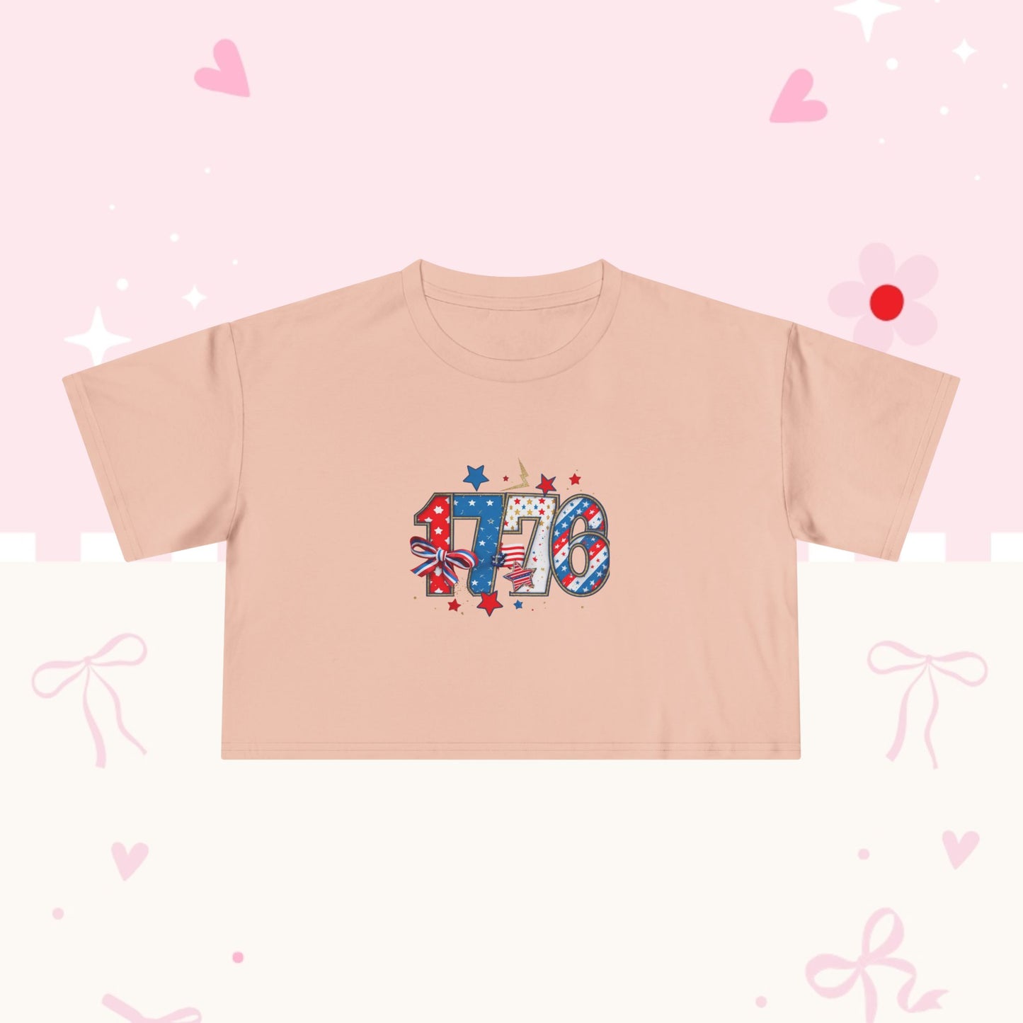 Patriotic '4th' Women's Crop Tee – USA Flag Fireworks 4th of July Top