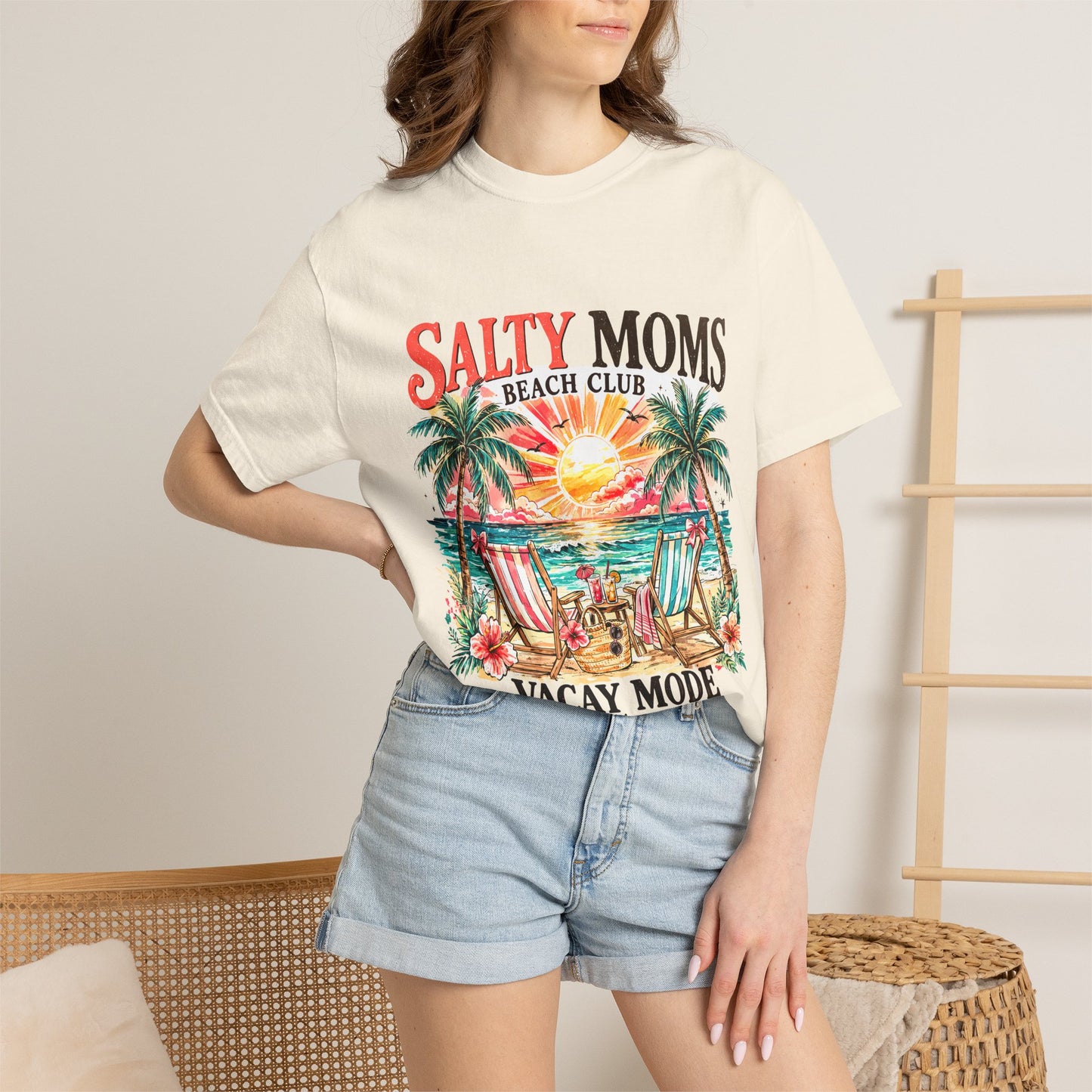 Salty Moms Beach Club T-Shirt — "Vacay Mode" Retro Palm Beach Tee