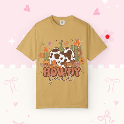 Howdy Fall T-Shirt — Cow Print Pumpkin Autumn Tee