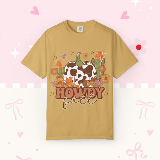 Howdy Fall T-Shirt — Cow Print Pumpkin Autumn Tee