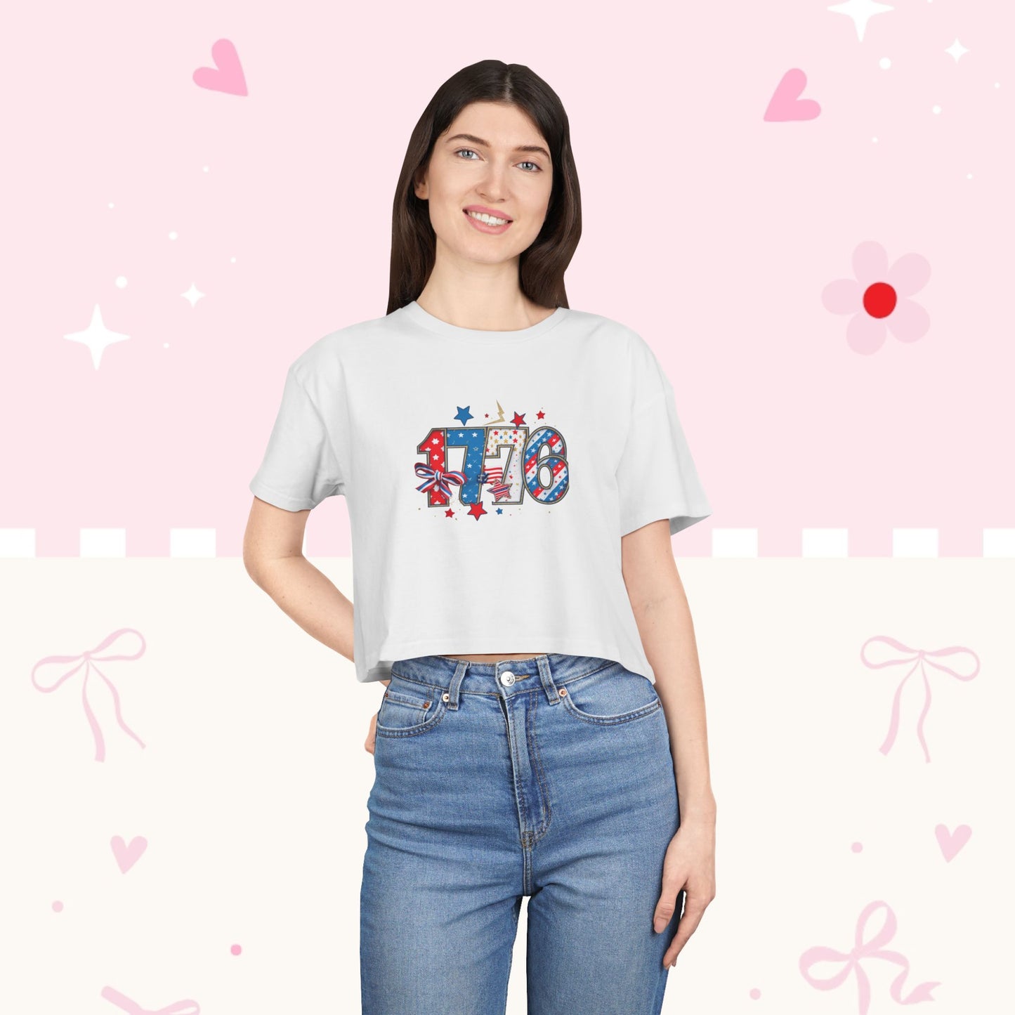 Patriotic '4th' Women's Crop Tee – USA Flag Fireworks 4th of July Top