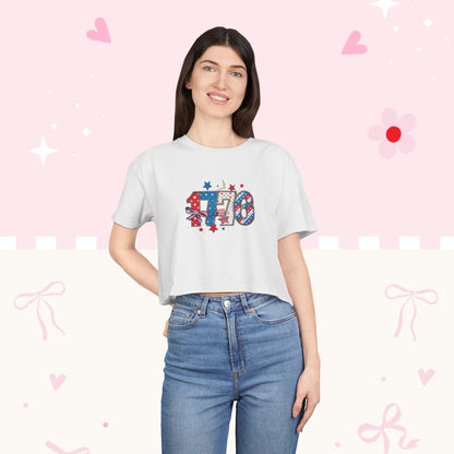 Patriotic '4th' Women's Crop Tee – USA Flag Fireworks 4th of July Top