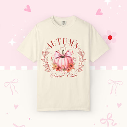 Autumn Girls’ Social Club Graphic T-Shirt — Pink Pumpkin Fall Tee