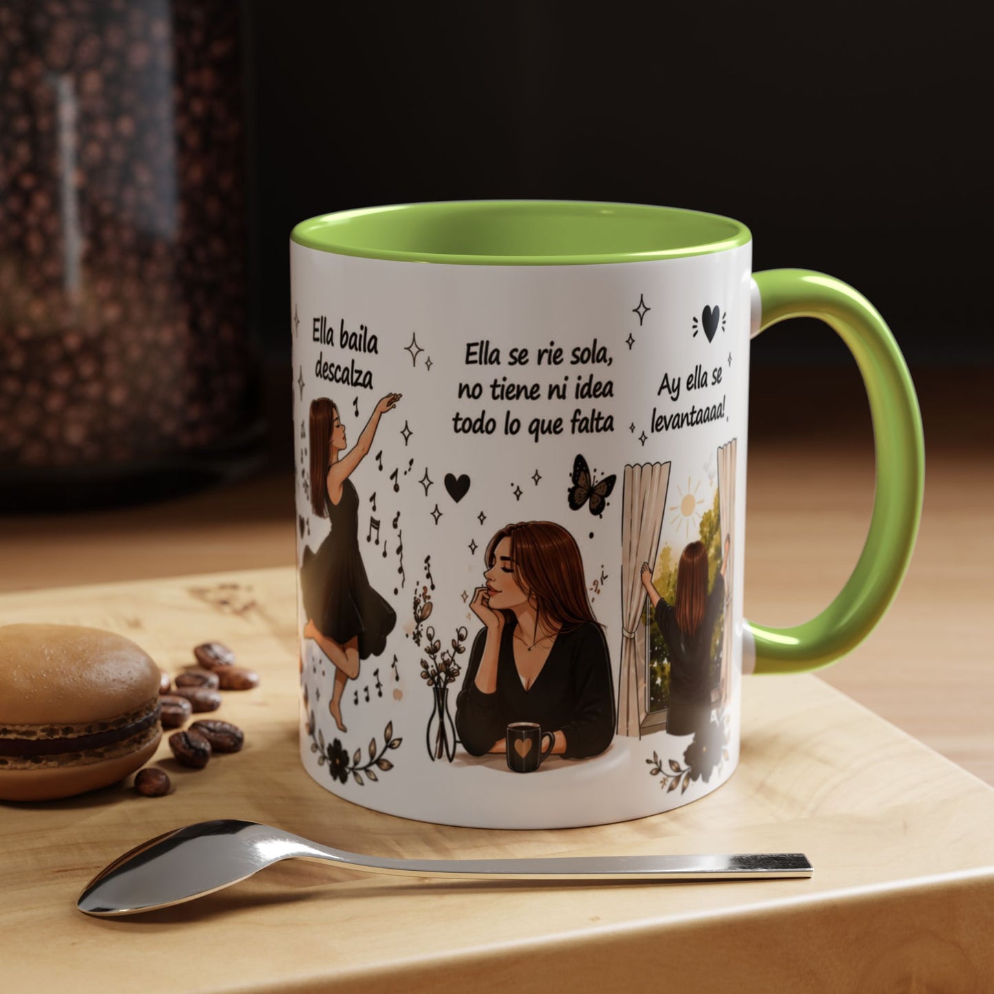 Inspirational Spanish Quote Accent Coffee Mug — 'Ella baila, descansa, se ríe sola'