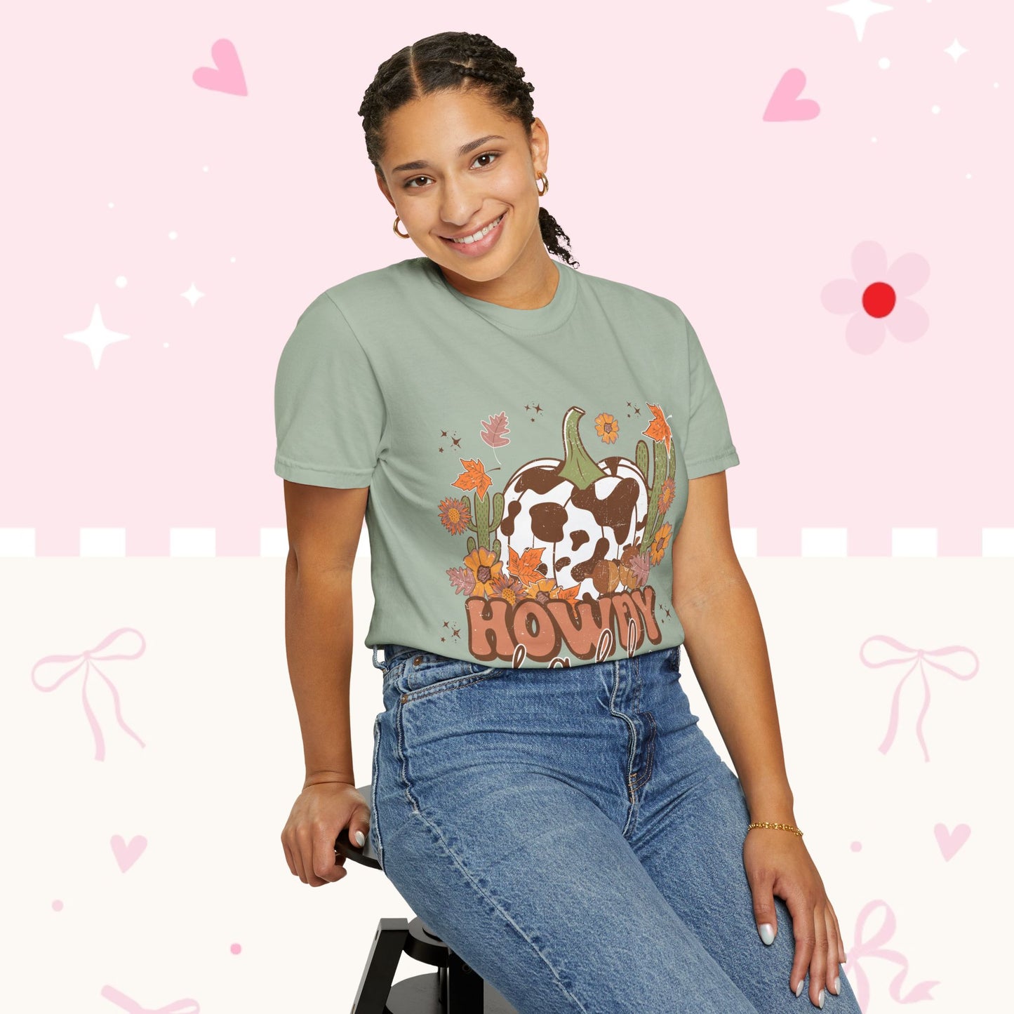 Howdy Fall T-Shirt — Cow Print Pumpkin Autumn Tee