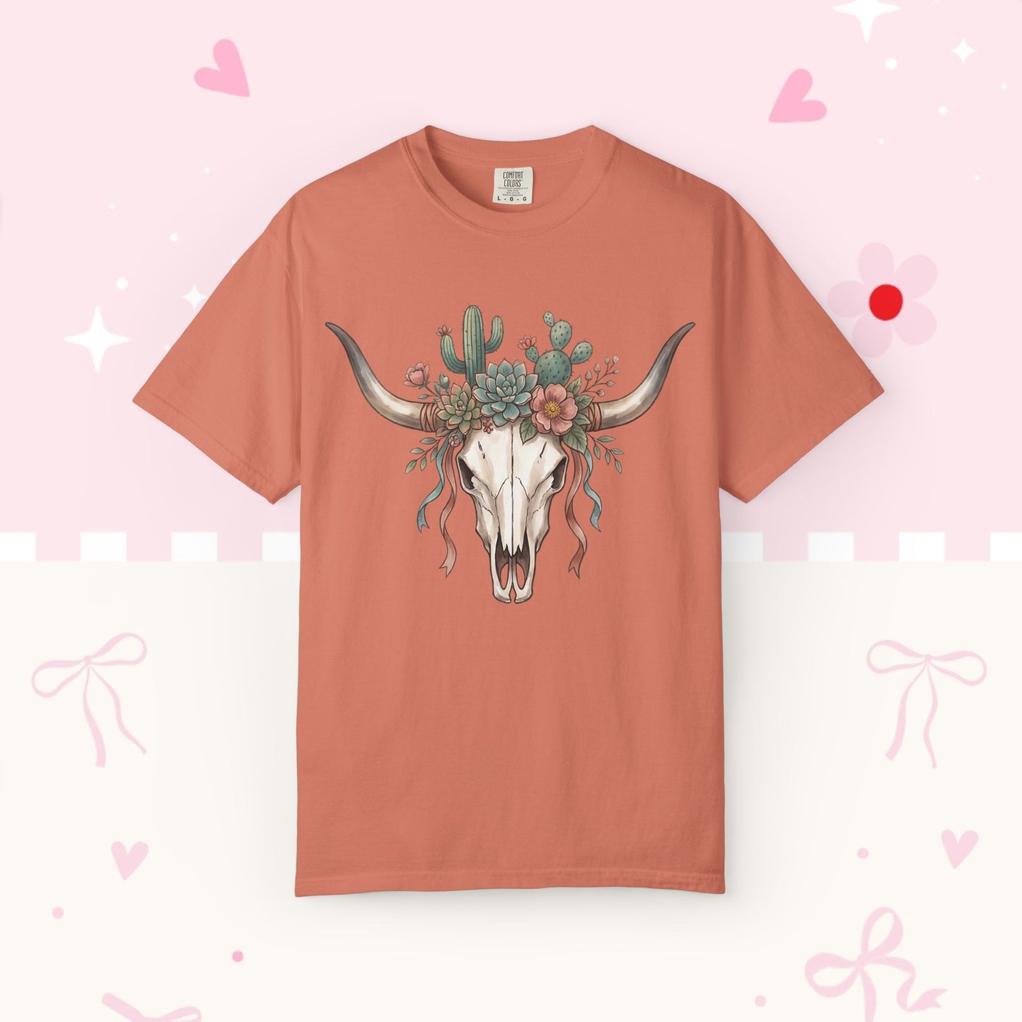 Cow Skull Floral Tee — Western Boho Cactus Graphic T-Shirt