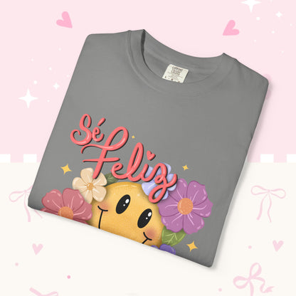T-Shirt — "Si Felíz, Amargad@s Hay Muchos" Smiley Floral Graphic Tee