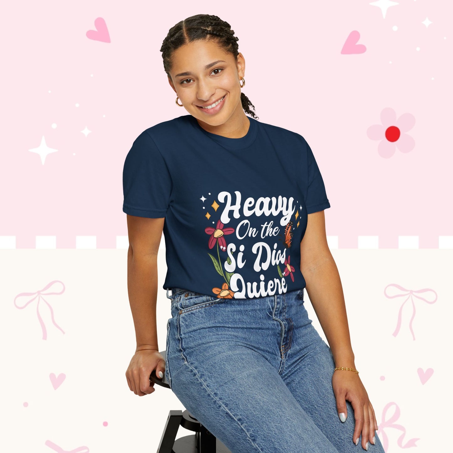 Heavy On The Si Dios Quiere T-Shirt — Floral Spanish Faith Tee