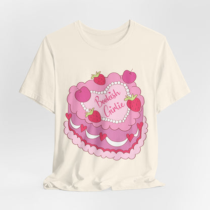 Cake Cutie Tee — “Bookish Girlie” Pink Strawberry Graphic T‑Shirt