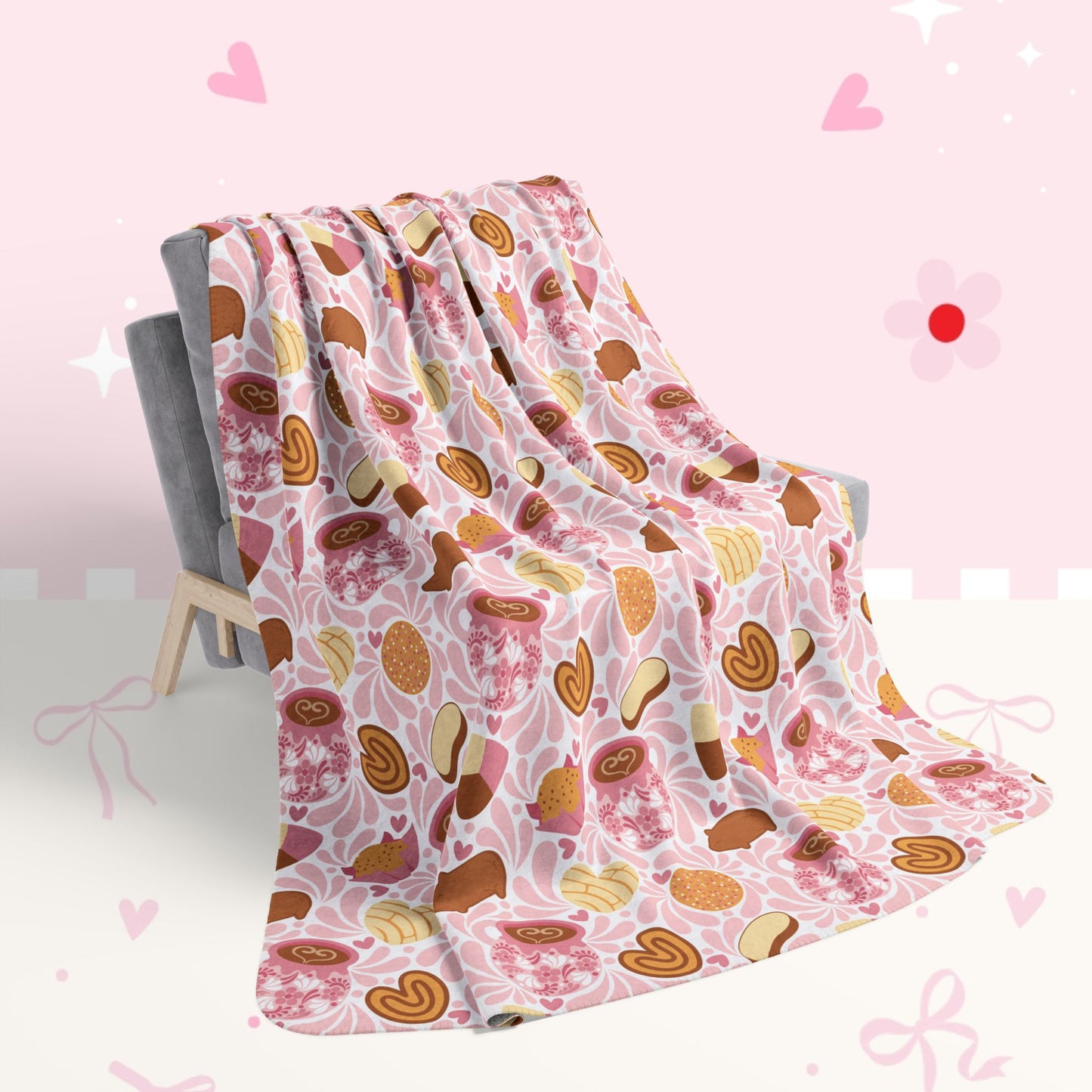 Pink Pastry Pattern Fleece Sherpa Blanket