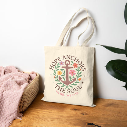 Hope Anchors the Soul Canvas Tote — Christian Floral Anchor Reusable Bag