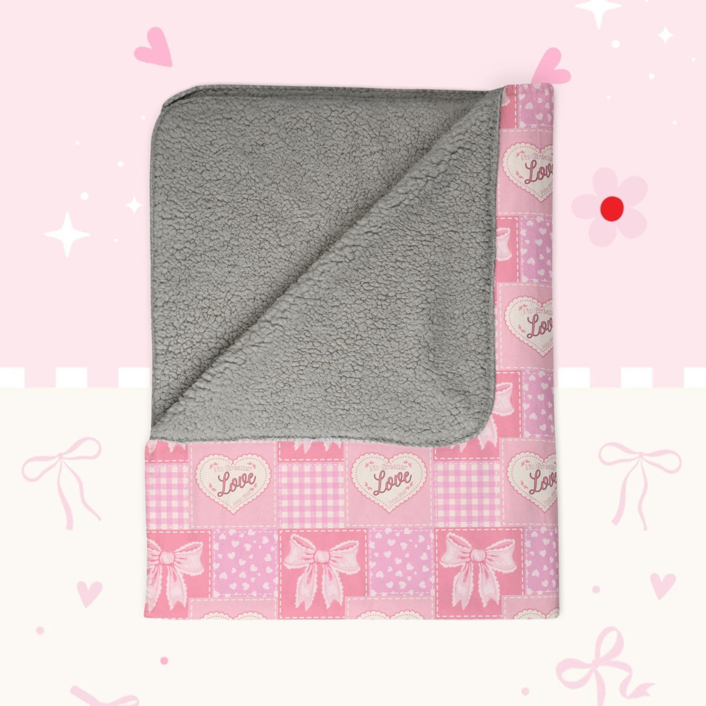 Pink Heart Patchwork Fleece Sherpa Blanket — Cozy Throw