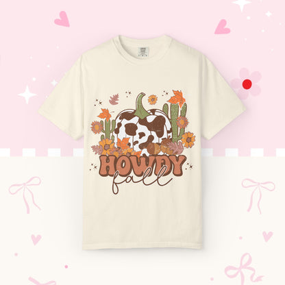 Howdy Fall T-Shirt — Cow Print Pumpkin Autumn Tee