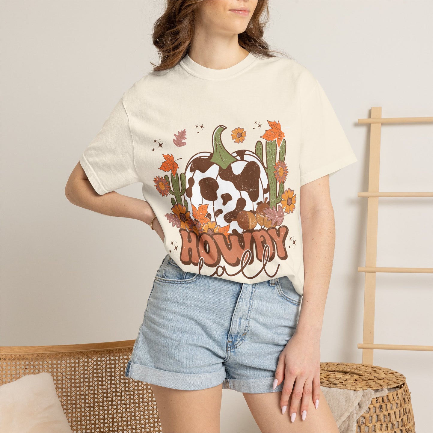 Howdy Fall T-Shirt — Cow Print Pumpkin Autumn Tee