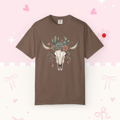 Cow Skull Floral Tee — Western Boho Cactus Graphic T-Shirt