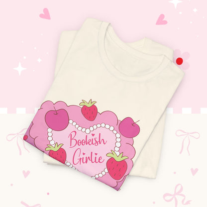 Cake Cutie Tee — “Bookish Girlie” Pink Strawberry Graphic T‑Shirt