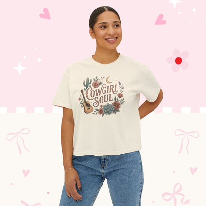 Cowgirl Soul Women's Boxy Tee — Floral Guitar Western Graphic