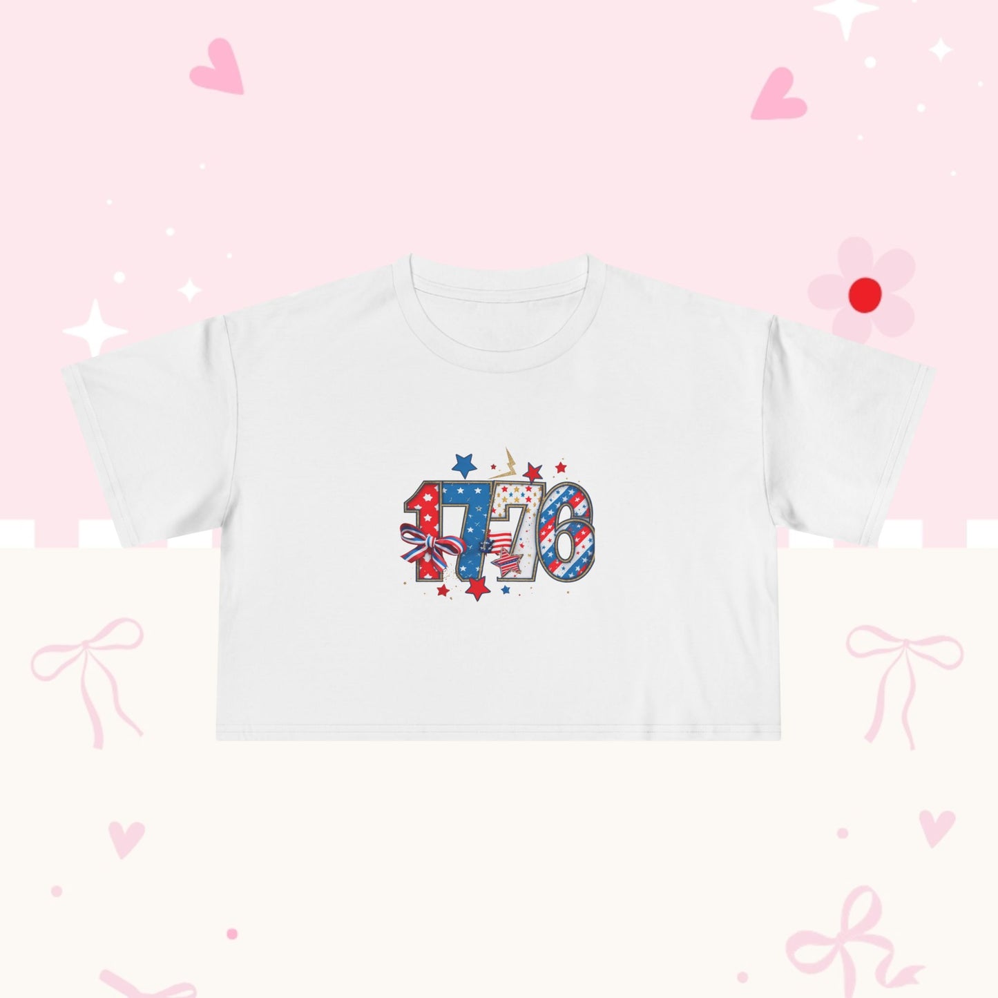 Patriotic '4th' Women's Crop Tee – USA Flag Fireworks 4th of July Top