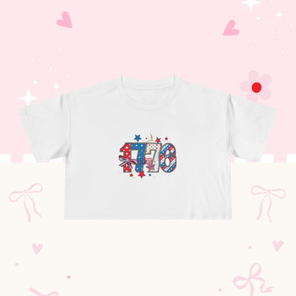 Patriotic '4th' Women's Crop Tee – USA Flag Fireworks 4th of July Top