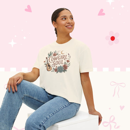 Cowgirl Soul Women's Boxy Tee — Floral Guitar Western Graphic