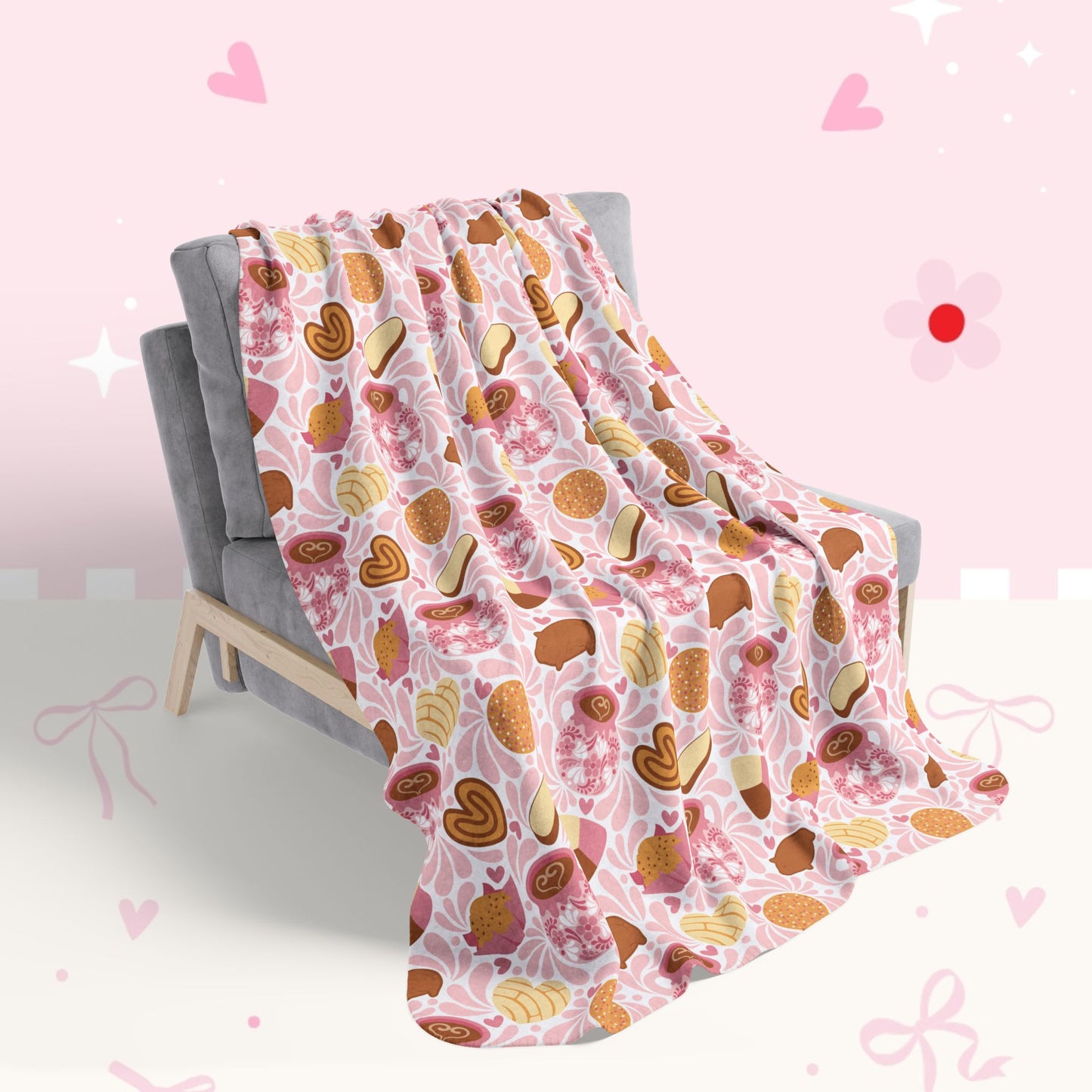 Pink Pastry Pattern Fleece Sherpa Blanket