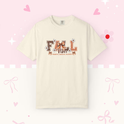 Fall Vibes Graphic Tee — Autumn Leaf & Bow T‑Shirt