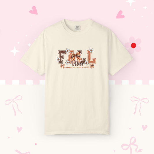 Fall Vibes Graphic Tee — Autumn Leaf & Bow T‑Shirt