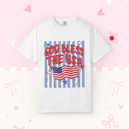 God Bless The USA Patriotic T-Shirt — American Flag 4th of July Tee