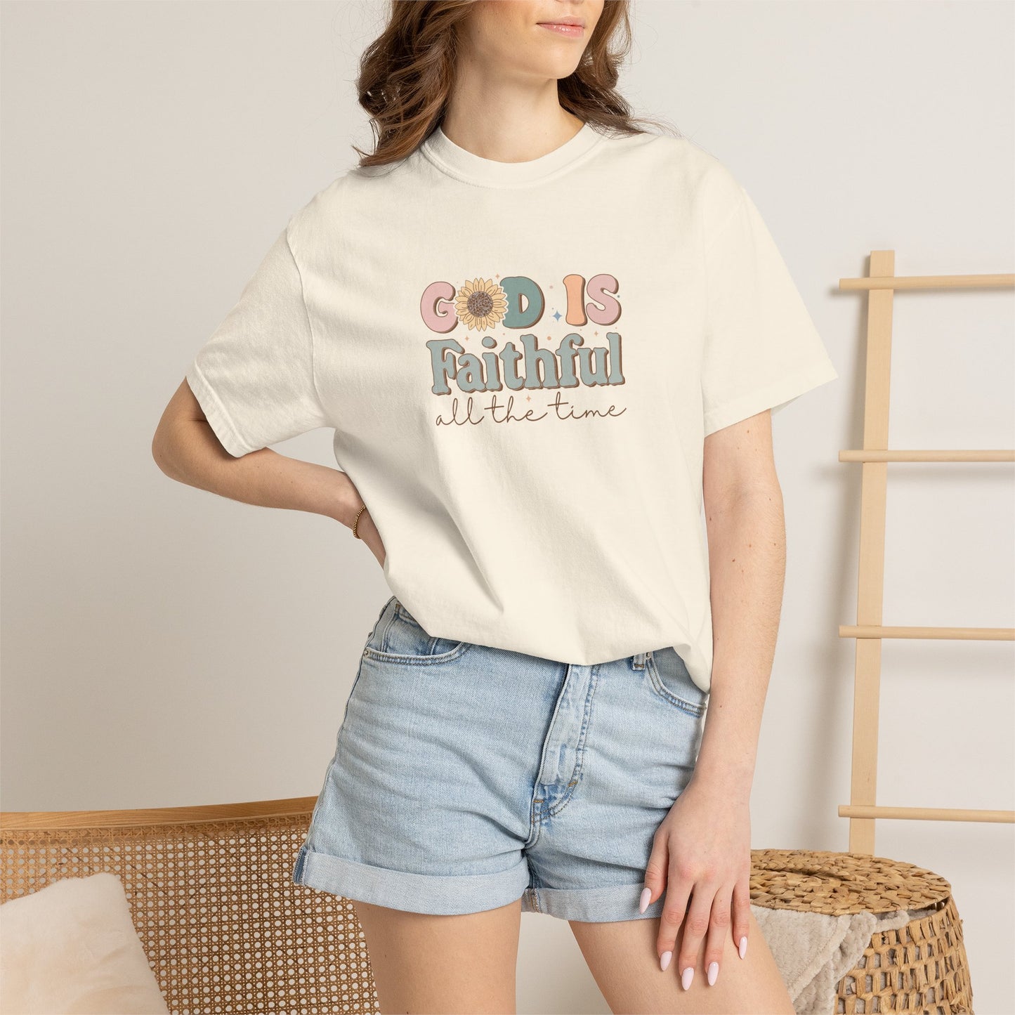 God Is Faithful T-Shirt — Vintage Pastel Christian Tee ("God Is Faithful All the Time")