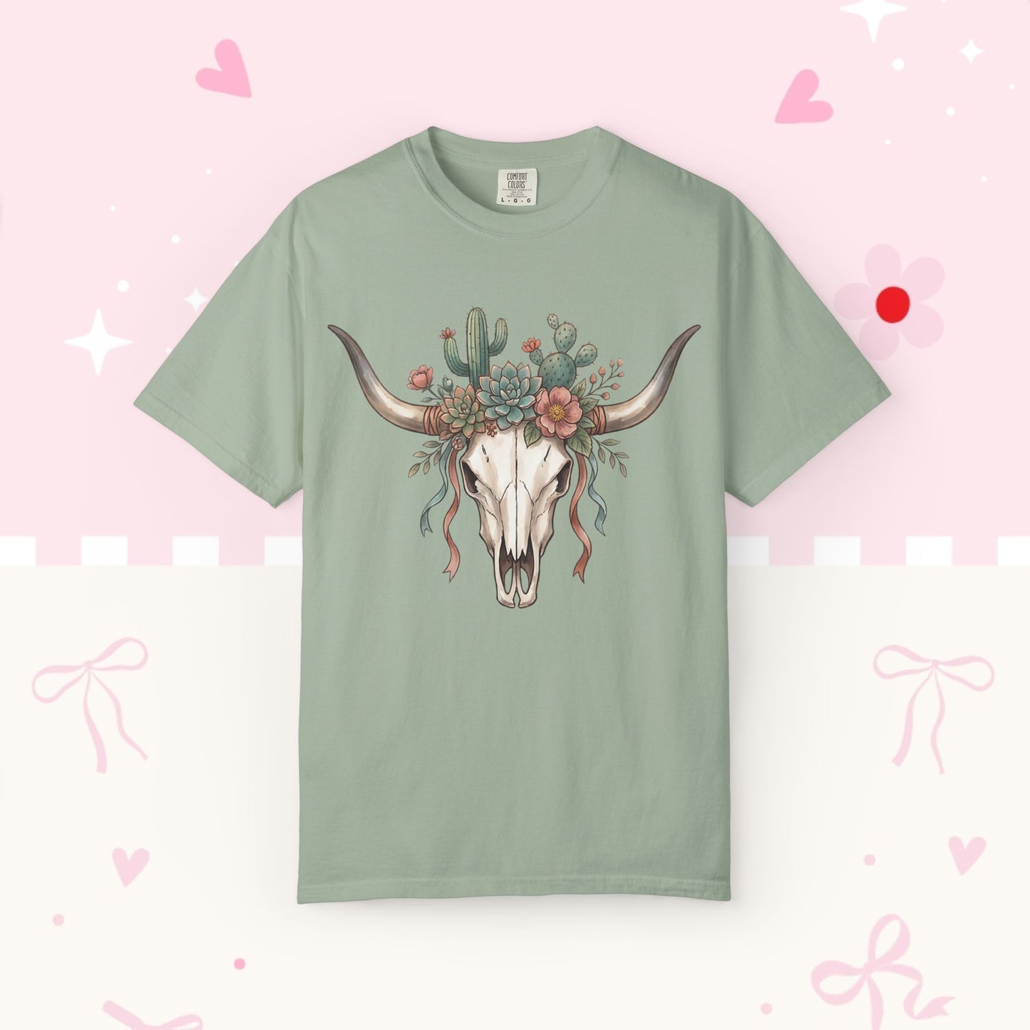 Cow Skull Floral Tee — Western Boho Cactus Graphic T-Shirt