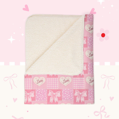 Pink Heart Patchwork Fleece Sherpa Blanket — Cozy Throw