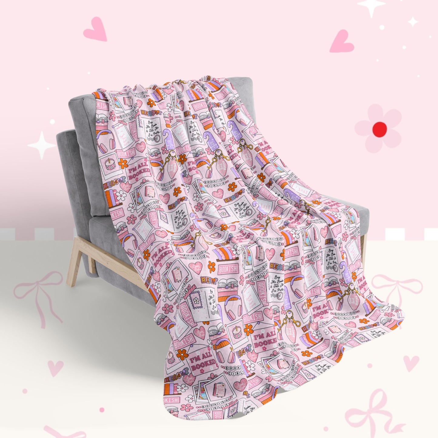 Fleece Sherpa Blanket — Cozy Bookie Girl Pattern
