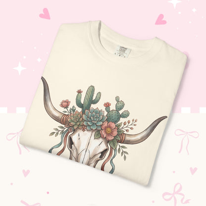 Cow Skull Floral Tee — Western Boho Cactus Graphic T-Shirt
