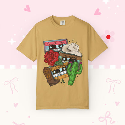 Retro Cassette & Cactus T-Shirt — 'Canción de Amor' Vintage Mexican Music Tee