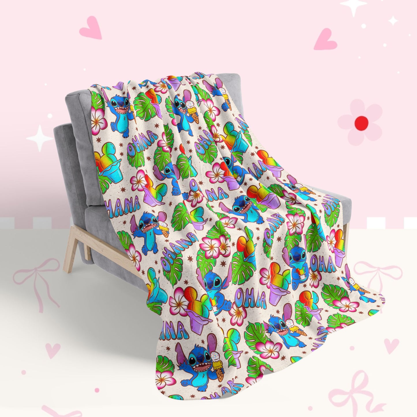 Cute Kawaii blue alien Pattern Sherpa Blanket — Fleece Throw