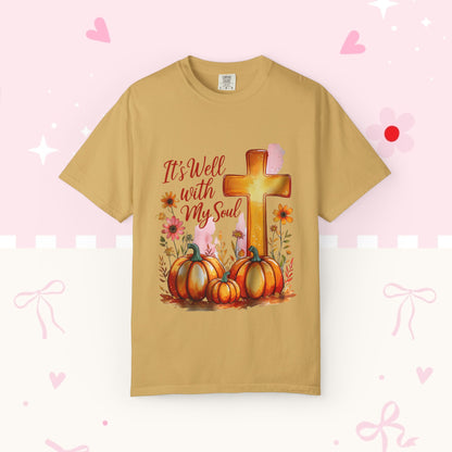 It's Well With My Soul T-Shirt — Christian Fall Pumpkin Cross Tee