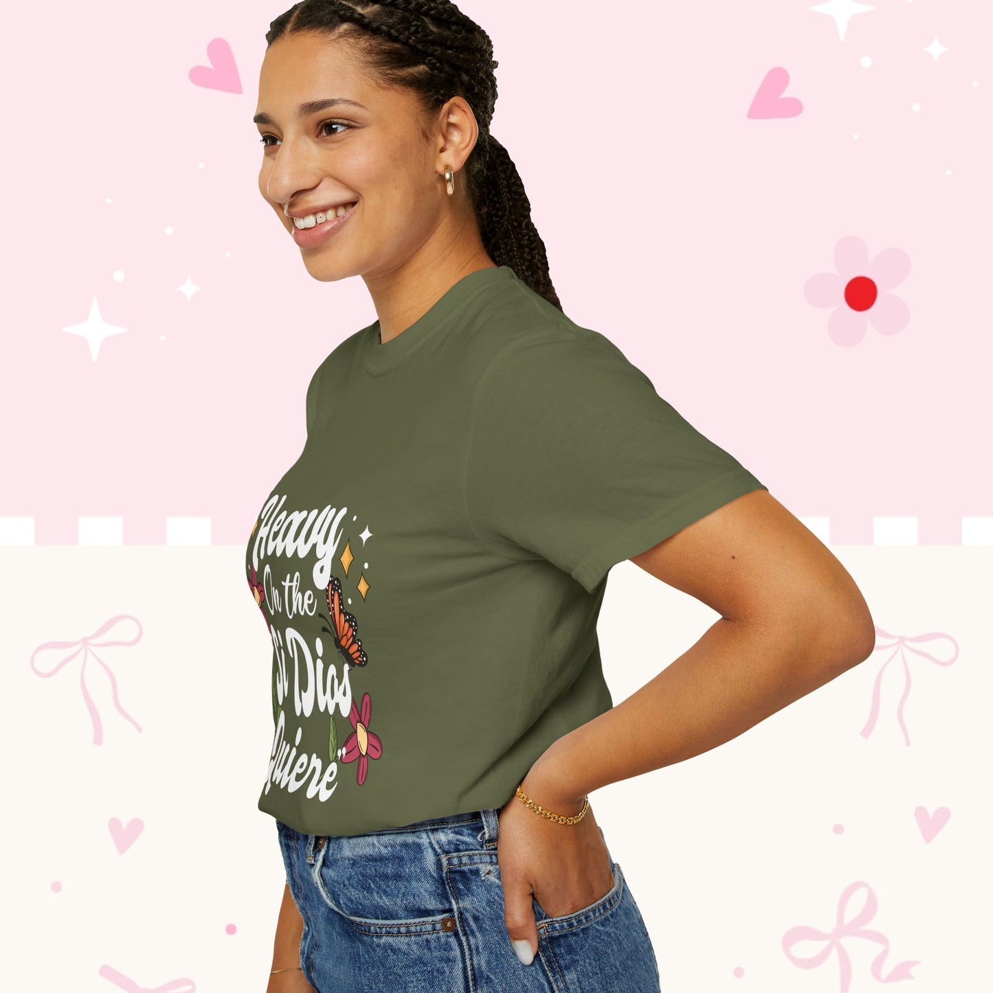 Heavy On The Si Dios Quiere T-Shirt — Floral Spanish Faith Tee