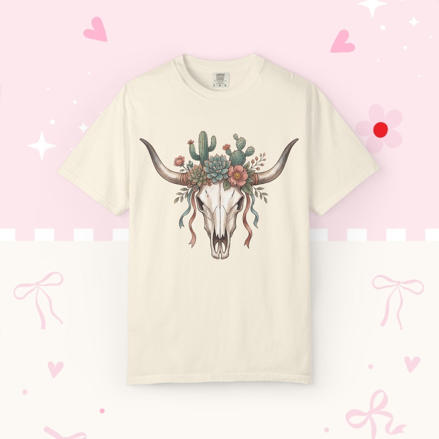 Cow Skull Floral Tee — Western Boho Cactus Graphic T-Shirt