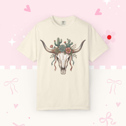 Cow Skull Floral Tee — Western Boho Cactus Graphic T-Shirt