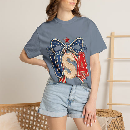 USA Bow Patriotic T-Shirt — Fourth of July American Flag Tee