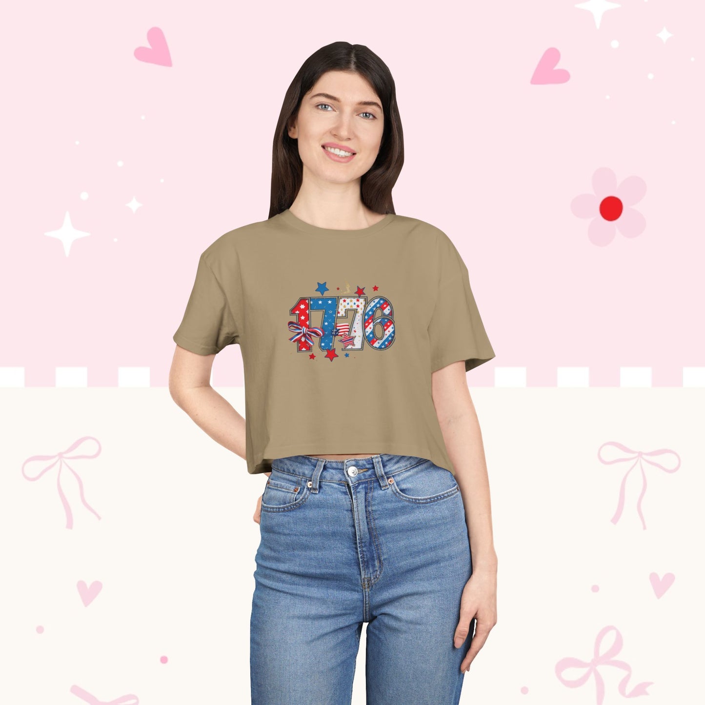 Patriotic '4th' Women's Crop Tee – USA Flag Fireworks 4th of July Top