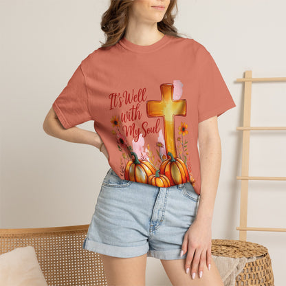 It's Well With My Soul T-Shirt — Christian Fall Pumpkin Cross Tee